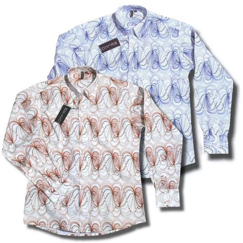 New Mod Retro 60's Button Down Magnet Wave Print L/S Shirt Preview